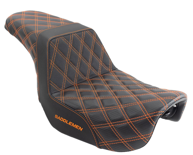 Saddlemen Orange Step 2 Up Lattice Diamond Stitch Seat Harley 06