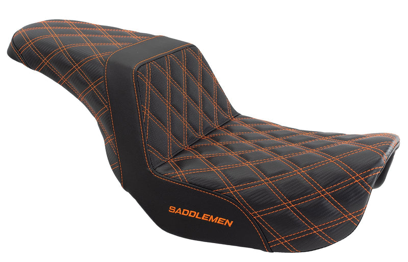 椅子 orange men Saddlemen Orange Step 2 Up Lattice Diamond Stitch Seat Harley 06