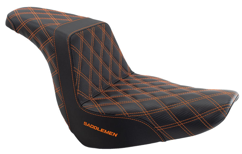 Saddlemen Orange Step 2 Up Lattice Stitch Grip Seat Harley Softail