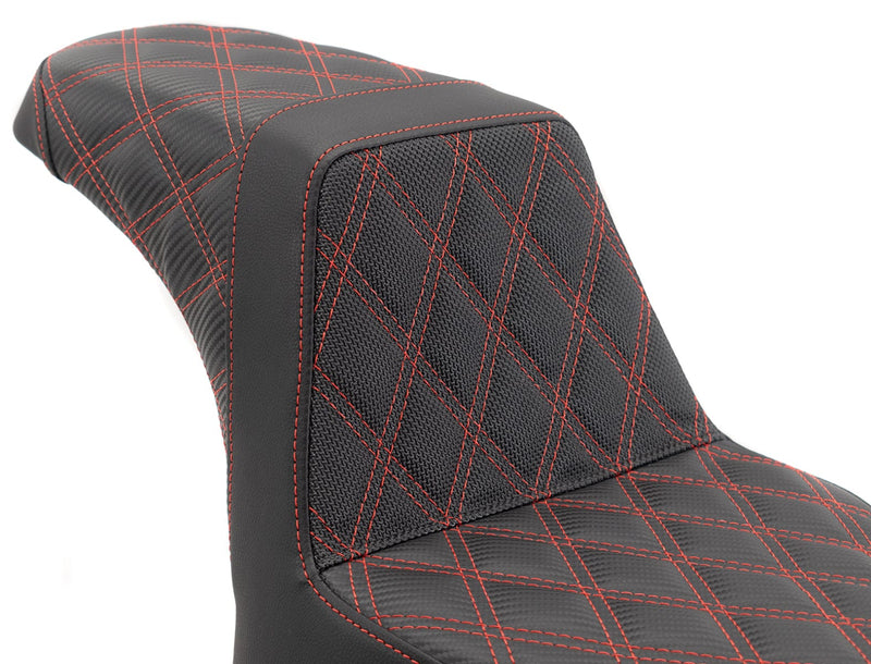 Saddlemen Red Step 2 Up Lattice Diamond Stitch Seat Harley Softail