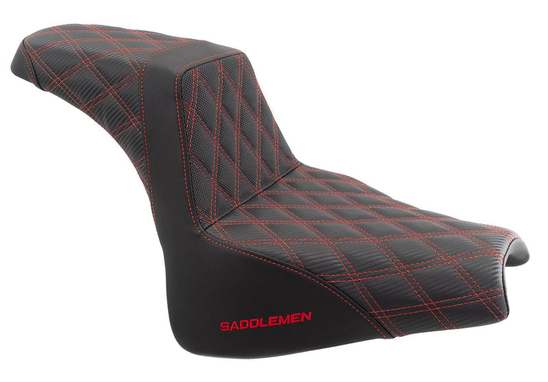 Saddlemen Red Step 2 Up Lattice Diamond Stitch Seat Harley Softail