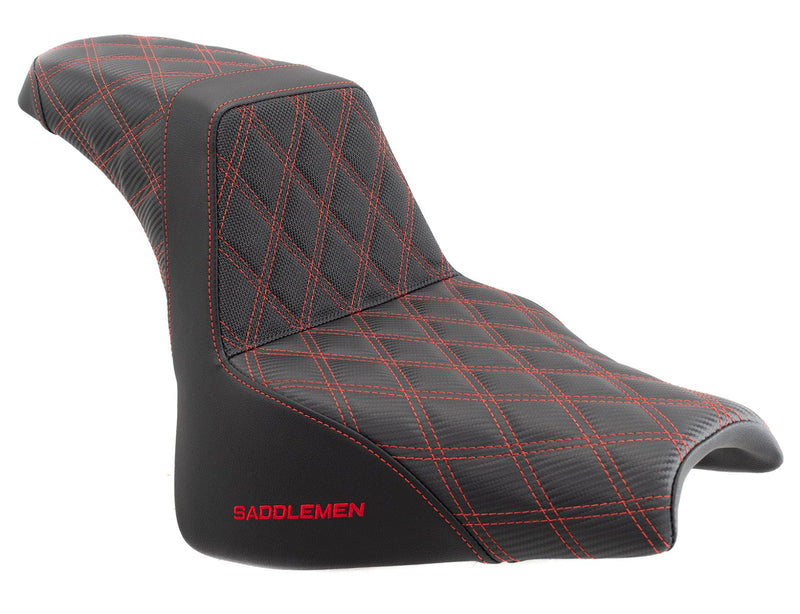 SADDLEMEN バイクシート 黒/赤 ダイヤモンドキルティング Saddlemen Red Step 2 Up Lattice Diamond Stitch Seat Harley Softail