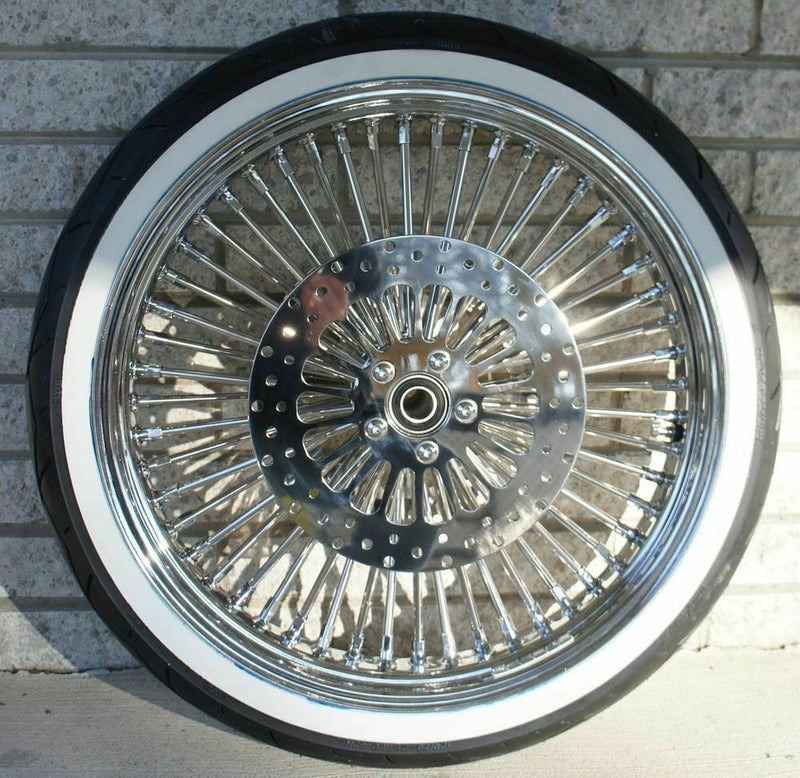 American Classic Motors Chrome 21 x 3.5 48 Fat King Spoke Front Wheel Rim Whitewall Tire Package Harley