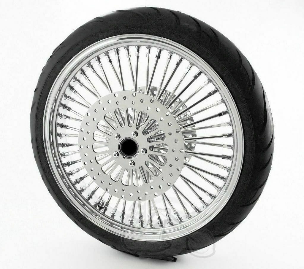 American Classic Motors Wheels & Tire Packages 21 3.5 46 Fat King Spoke Front Chrome Rim Blackwall Wheel Tire Package Harley DD