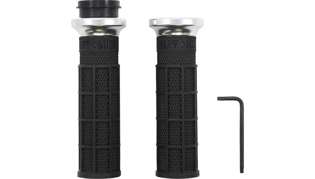 Arlen Ness ODI Hart-Luck Lock-On Grips Pair Black Silver Billet Cable 1" Harley Big Twin XL
