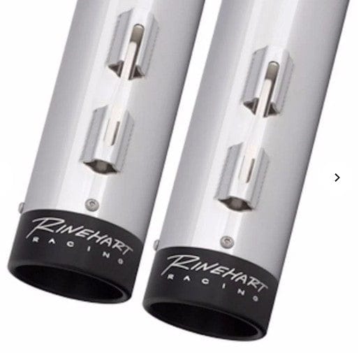 Rinehart Racing Slip-On Mufflers Rinehart Chrome 4" Slip-On Black Tip Mufflers Exhaust 17+ Harley Touring Bagger