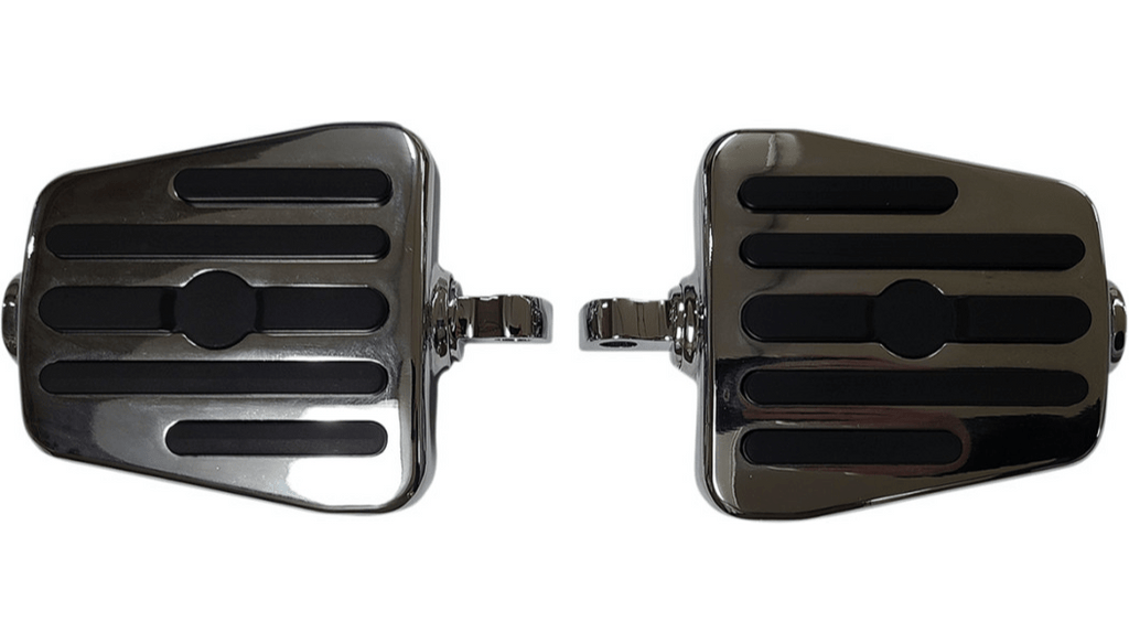 Rivco Products Rivco Mini Floorboards Chrome Pair Set Rubber Inlays 4" x 4" Male Harley