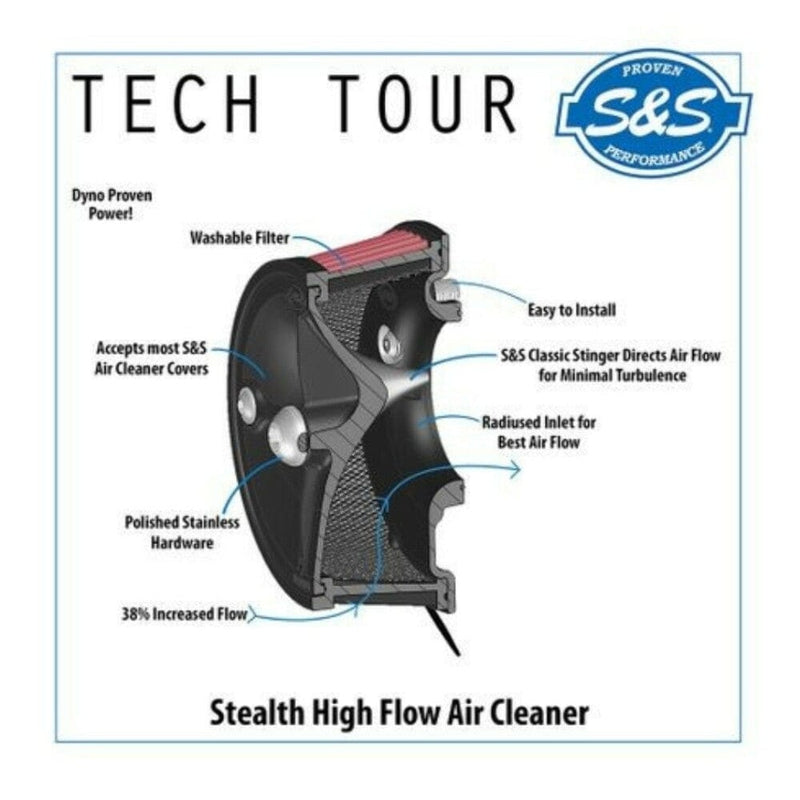 S&S Cycle Stealth Air Cleaner Kit Chrome Teardrop Cover - 2017+ Harley Touring Softail M8