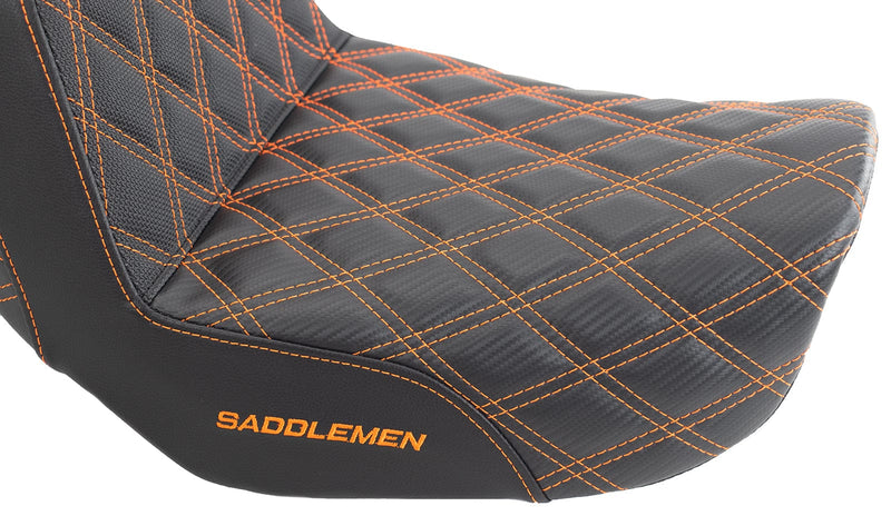 Saddlemen Orange Step 2 Up Lattice Diamond Stitch Seat Harley 06