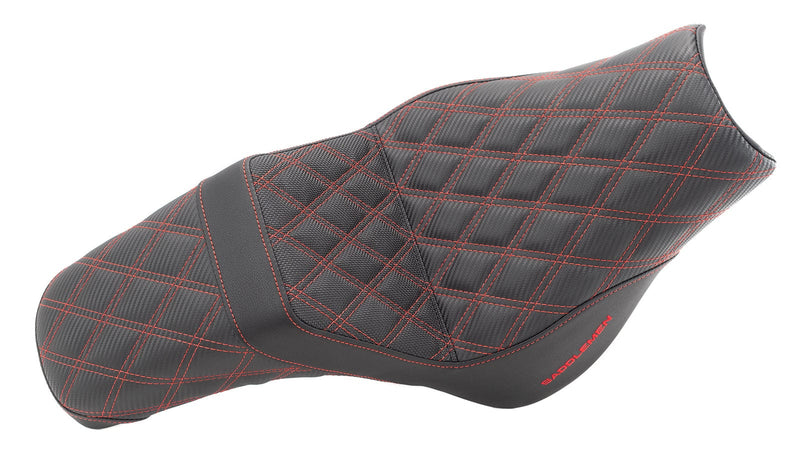 Saddlemen Red Step 2 Up Lattice Diamond Stitch Seat Harley Softail