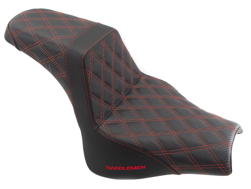 SADDLEMEN バイクシート 黒/赤 ダイヤモンドキルティング Saddlemen Red Step 2 Up Lattice Diamond Stitch Seat Harley Softail