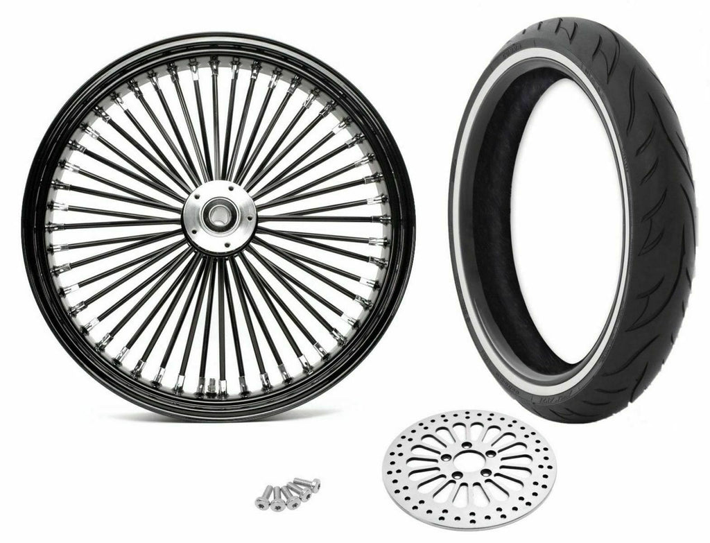 Ultima 21 3.5 Front Black Out 48 Fat Spoke Wheel Rim WW Tire Package 08+ Harley Softail