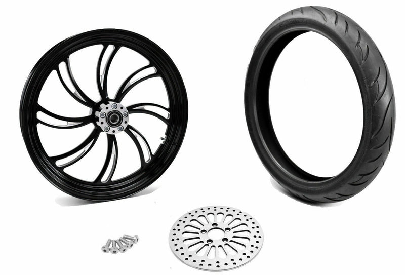 Ultima Wheel Package Black Vortex 21" 3.5" Billet Front Wheel Rim BW Tire Package Harley 08+ Custom