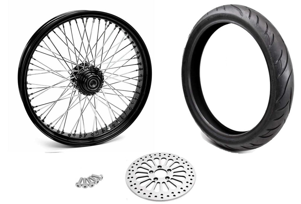 Ultima Wheels & Rims 21 X 3.5 Black 60 Spoke Front Wheel Tire Package BW Harley Softail 07-19 NON ABS
