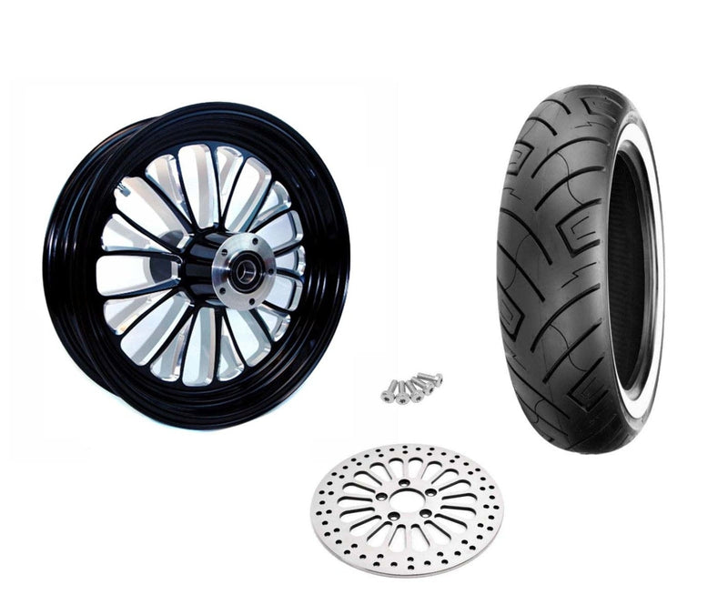 Ultima Wheels & Rims Ultima Black 18" 3.5 Rear Manhattan Billet Wheel Tire WWW Harley Touring Softail