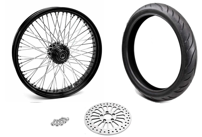 Ultima Wheels & Tire Packages 21 X 3.5 Black 60 Spoke Front Wheel Tire Package BW Harley Softail Touring 00-06