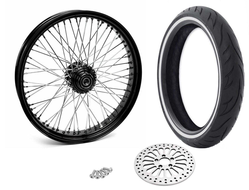 Ultima Wheels & Tire Packages 21 X 3.5 Black 60 Spoke Front Wheel Tire Package WW Harley Softail 07-19 NON ABS