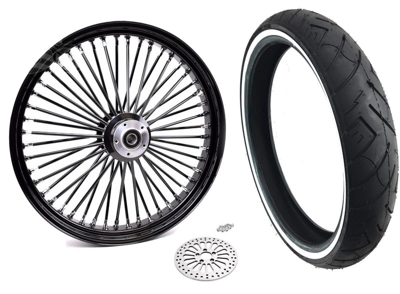 Ultima Wheels & Tire Packages 48 Fat King Spoke 23 x 3.5 Front Wheel Rim WW Tire Package Harley Black Single