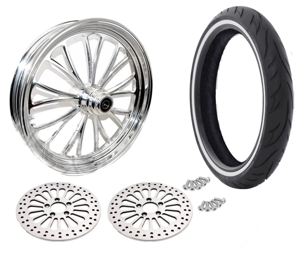 Ultima Wheels & Tire Packages Polished Manhattan 21" 3.5" Front Wheel Tire Package DD WW Harley Touring 2008+