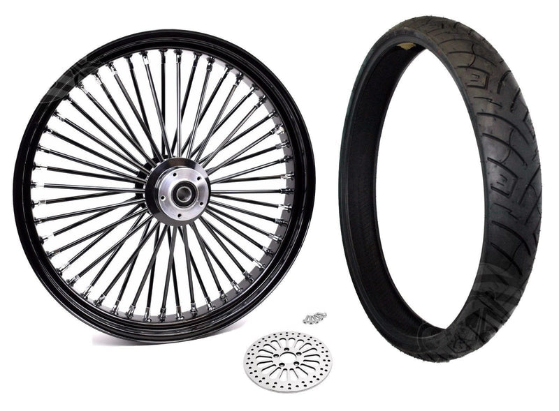 Ultima Wheels & Tire Packages Ultima 48 King Spoke Fat 23 X 3.5 Front Wheel Tire Package Harley Black Out 08+