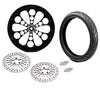 Ultima Wheels & Tire Packages Ultima Kool Kat Black 23 x 3.5 Front Wheel Rim BW Tire Package DD Harley 84-07