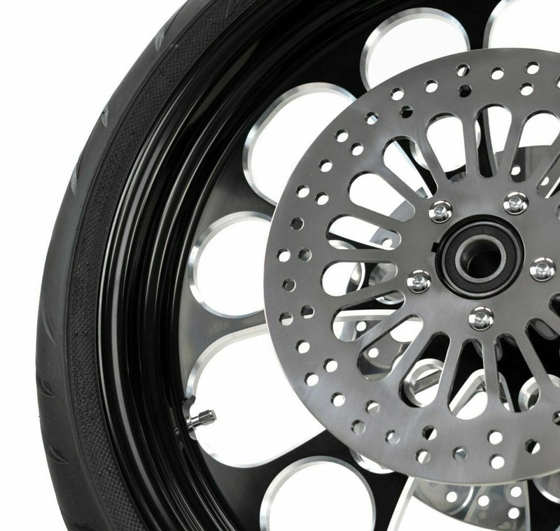 Ultima Wheels & Tire Packages Ultima Kool Kat Black 23 x 3.5 Front Wheel Rim BW Tire Package DD Harley 84-07