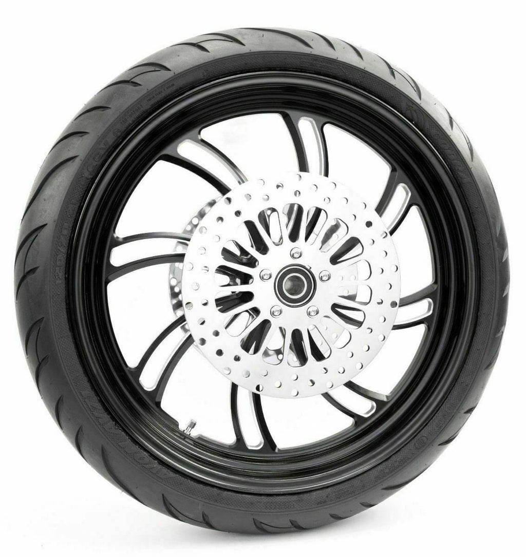 Ultima Wheels & Tire Packages Ultima Vortex Black 23 x 3.5 Front Wheel Rim BW Tire Package Dual Harley 84-07
