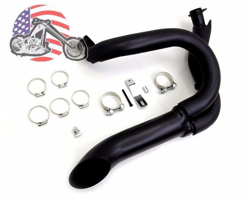 V-Twin Manufacturing Exhaust Systems Black 2 into 1 Lake Pipes Exhaust Headers Harley Shovelhead AMF Custom Chopper