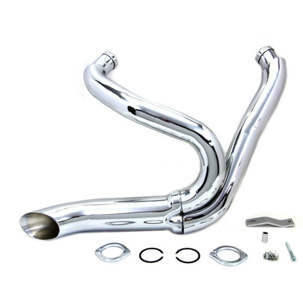 V-Twin Manufacturing Other Exhaust Parts Chrome Wyatt Gatling 2 into 1 Exhaust Lake Pipe Header Harley Chopper 18mm O2