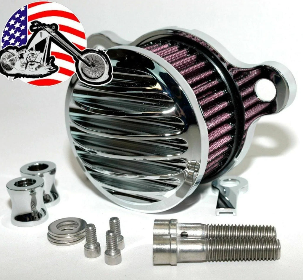 American Classic Motors Air Filters Chrome Billet Air Intake Filter Cleaner Kit Ribbed Harley Sportster EVO 88-2021