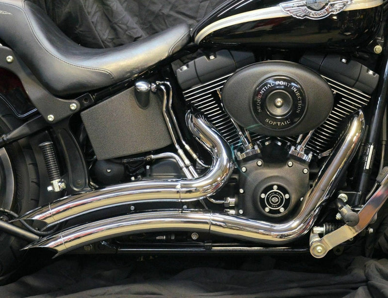 American Classic Motors Exhaust Systems 2 1/4" Big Radius Chrome Exhaust Drag Pipes Heat Shields Baffles Harley Softail
