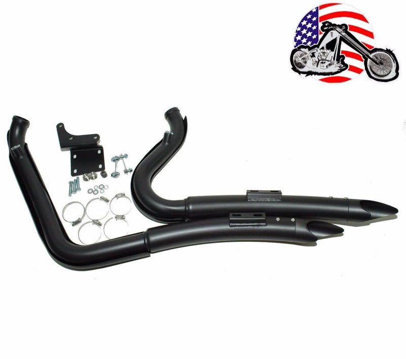 American Classic Motors Exhaust Systems 2 1/4" Black Big Radius Radius Curves Full Exhaust Drag Pipe System Harley Dyna