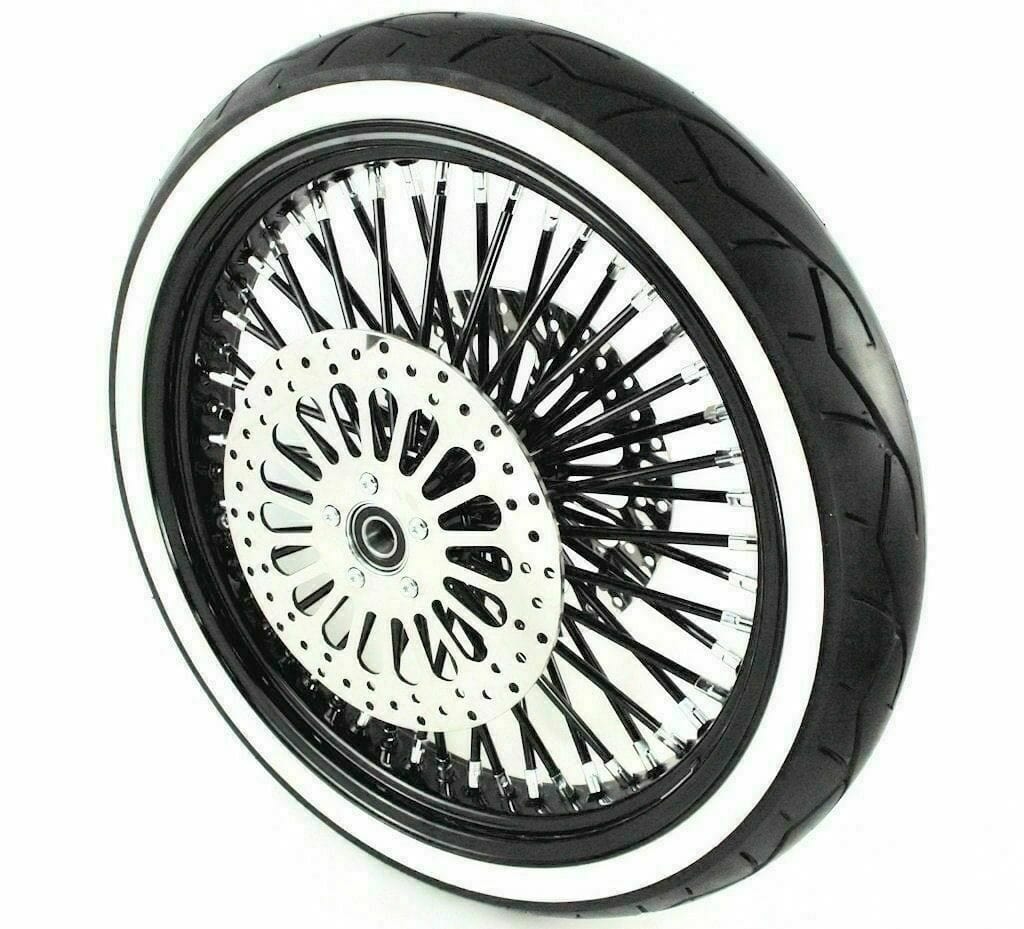 American Classic Motors Wheel Package 21 3.5 46 Fat King Spoke Black Out Front Wheel Whitewall Tire Harley Touring 08+