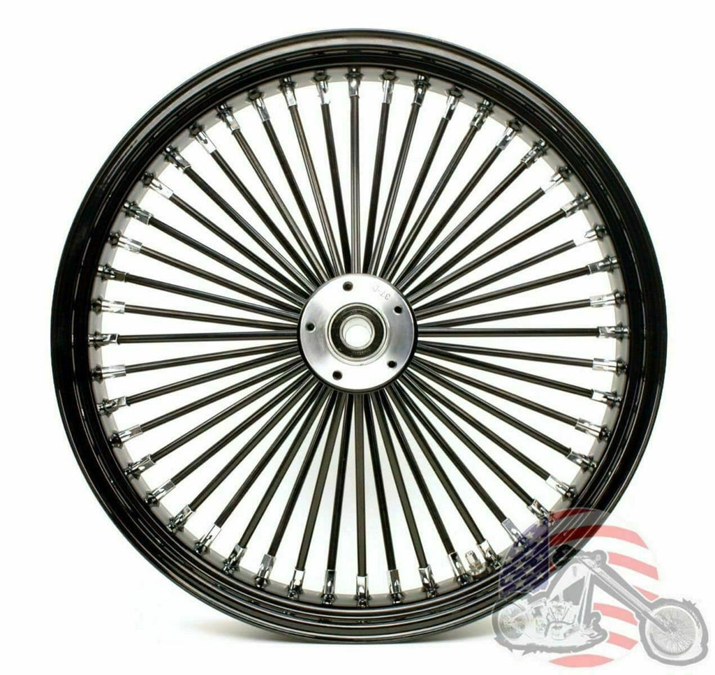 American Classic Motors Wheels 21 3.5 Blackout 46 Fat Spoke Front Wheel Black Dual Disc Rim 2008+ Harley 25mm