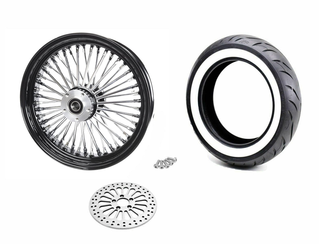 American Classic Motors Wheels & Tire Packages 16 3.5 46 Fat King Spoke Rear Black Rim Hub Whitewall Wheel Tire Package Harley