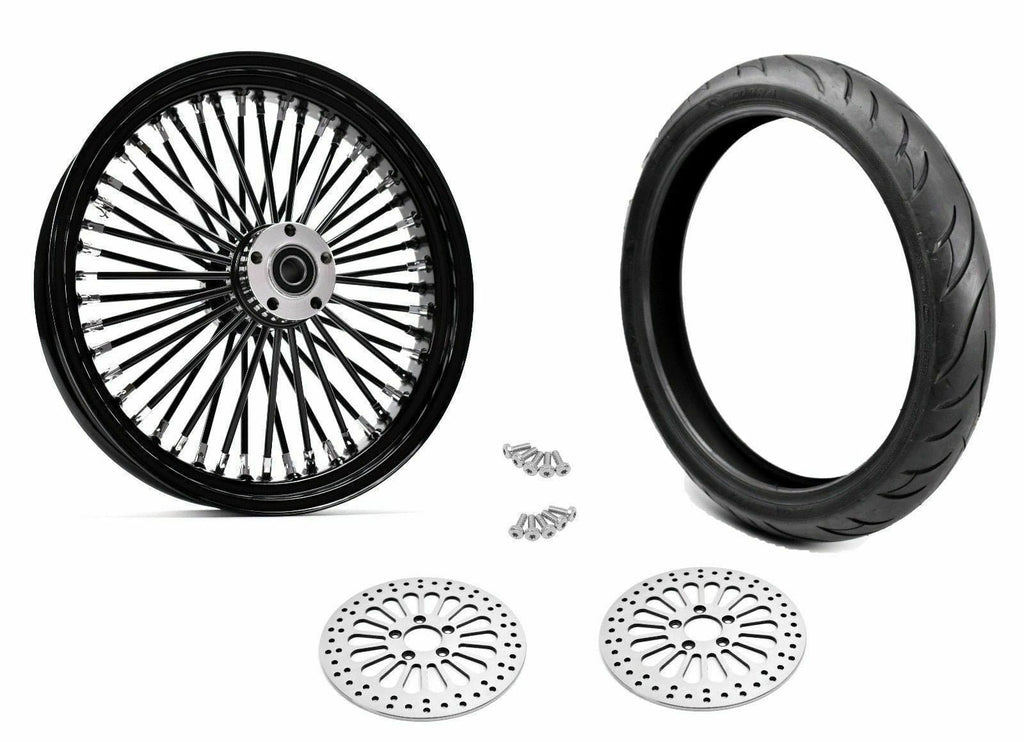 American Classic Motors Wheels & Tire Packages 21 3.5 46 Fat King Spoke Black Front BW Wheel Package Harley Touring Dual 08+