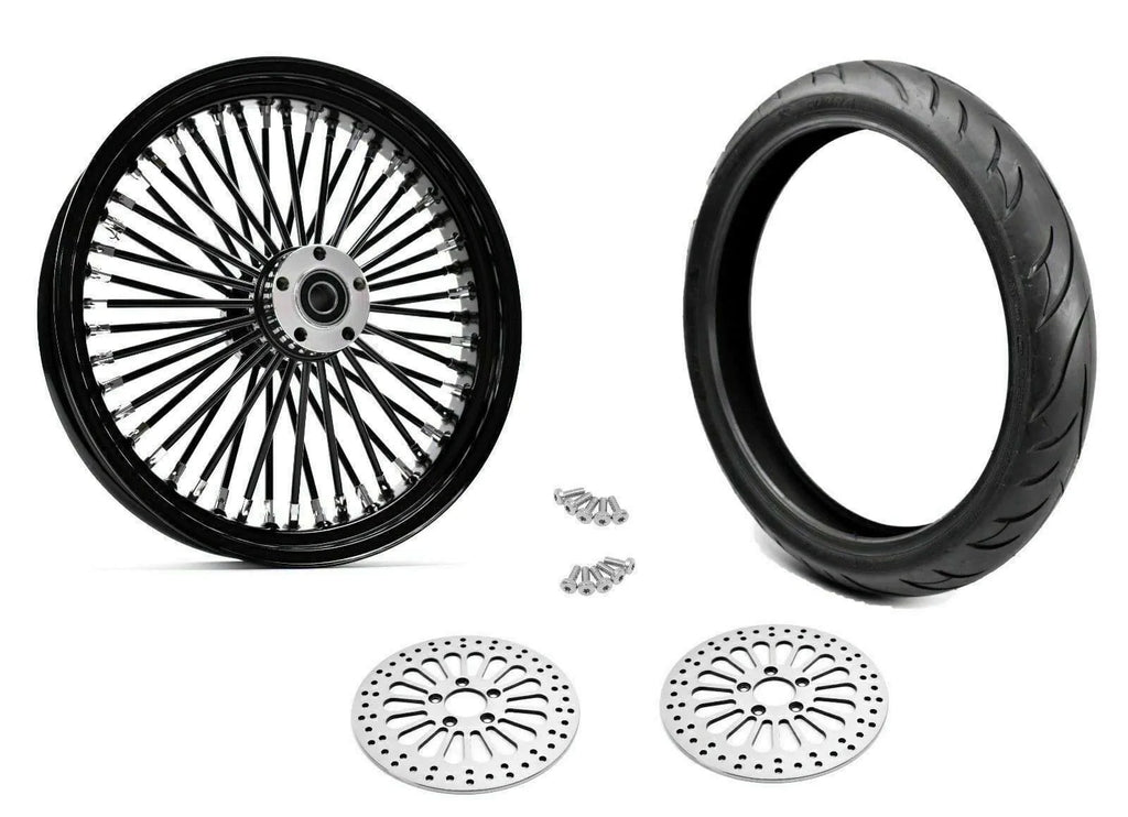 American Classic Motors Wheels & Tire Packages 21 3.5 46 Fat King Spoke Black Front BW Wheel Package Harley Touring Dual Disc