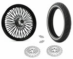 American Classic Motors Wheels & Tire Packages 21 3.5 46 Fat King Spoke Black Out Front Wheel Whitewall Tire Harley Touring 08+