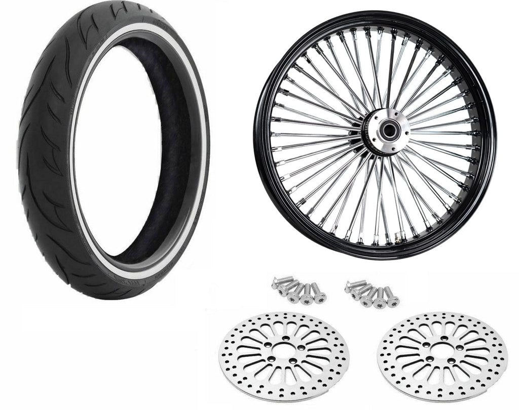 American Classic Motors Wheels & Tire Packages 21 3.5 Black 46 Fat King Spoke Wheel Tire Package WW Dual Disc Harley Touring