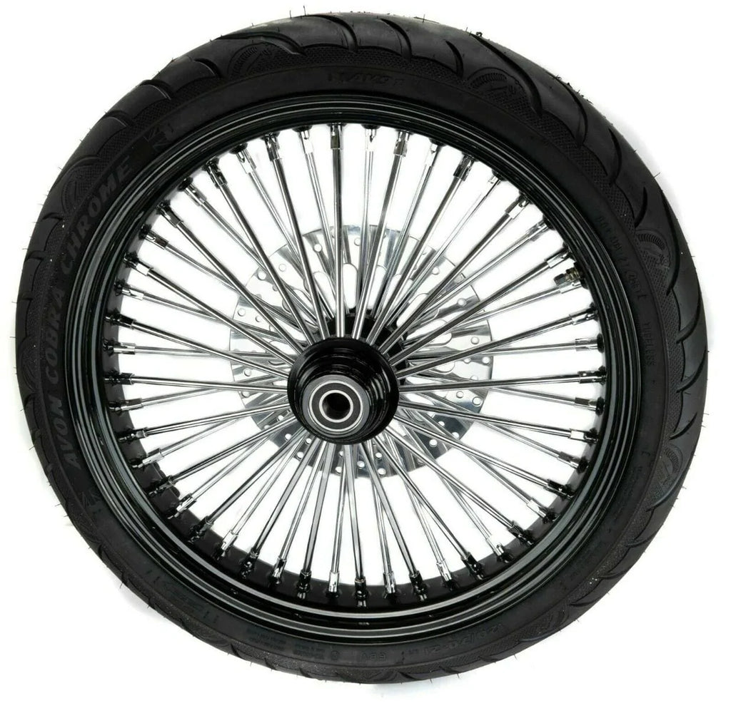 American Classic Motors Wheels & Tire Packages 21 x 3.5 Black 46 Fat King Spoke Front Single Disc Wheel Rim Package BW Harley
