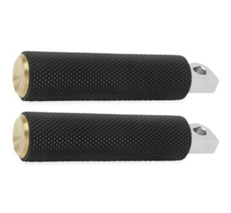 Arlen Ness Foot Pegs & Pedal Pads Arlen Ness Knurled Fusion Harley Custom Foot Pegs Black Brass Male Mount Rubber