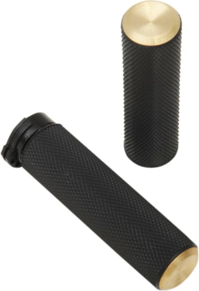 Arlen Ness Grips Arlen Ness Fusion Knurled Rubber Hand Grips Black Brass Cable Handlebars Harley