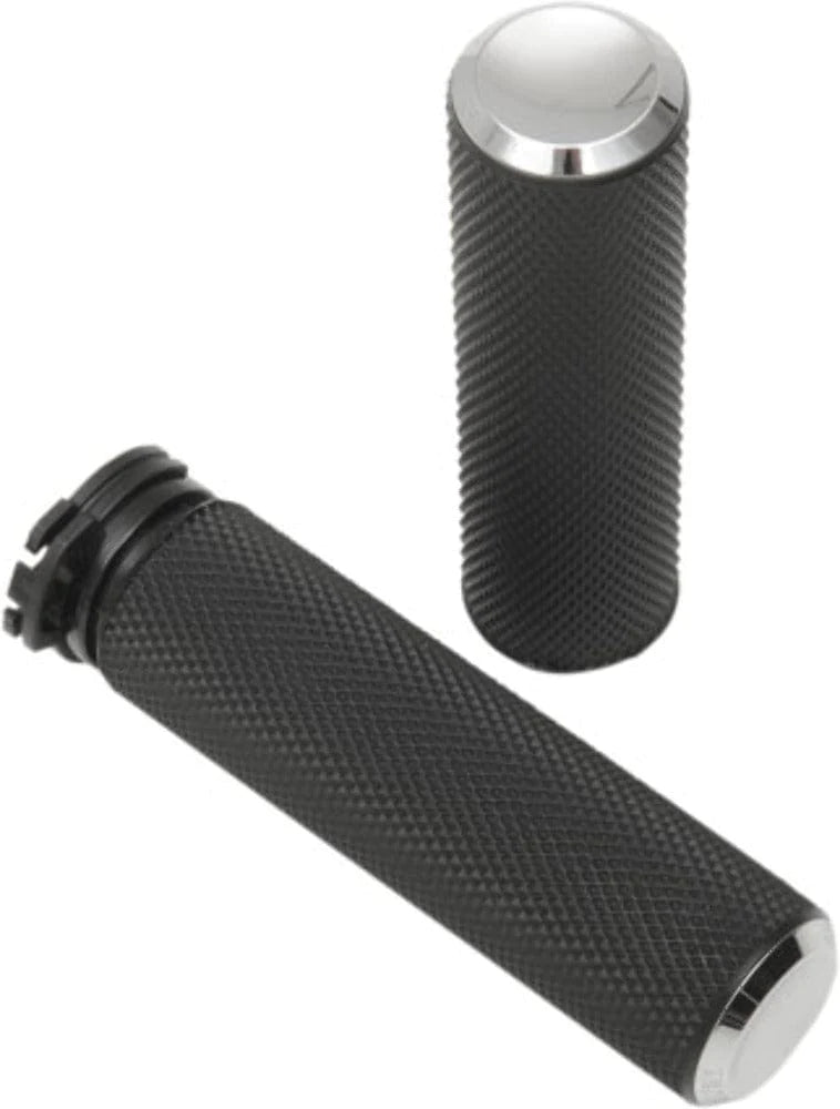 Arlen Ness Grips Arlen Ness Fusion Knurled Rubber Hand Grips Black Chrome Cable Handlebars Harley