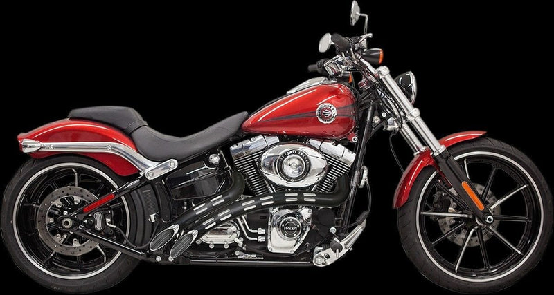 Bassani Manufacturing Exhaust Systems Bassani Chrome & Black Radial Sweepers Exhaust Pipes w/ Holes Heatshields Harley