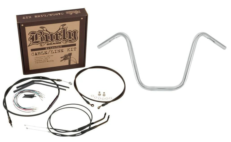 Burly Brand Handlebars Burly 12" Apes Chrome Handlebar Cables Lines Wiring Package 2006 Harley Dyna