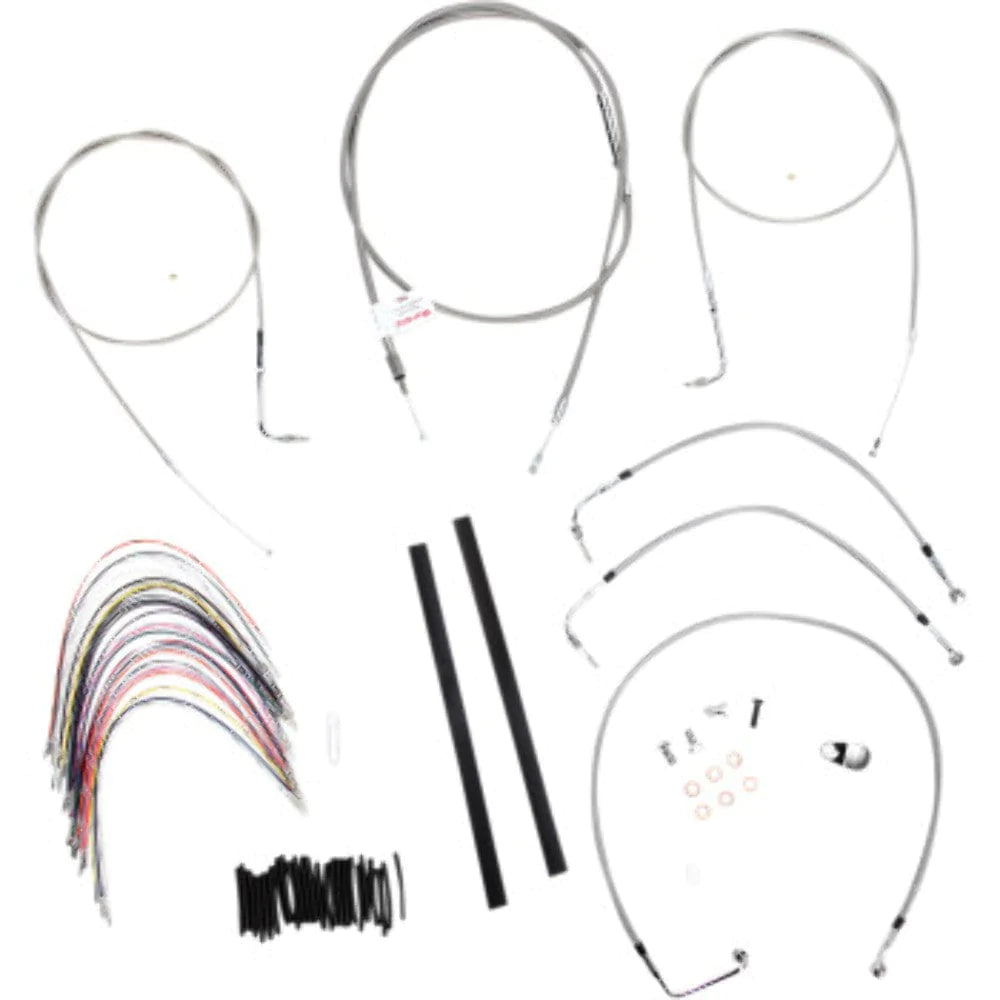 Burly Brand Handlebars Burly Stainless Braided 18" Handlebar Cables Complete Kit Touring Harley 99-01