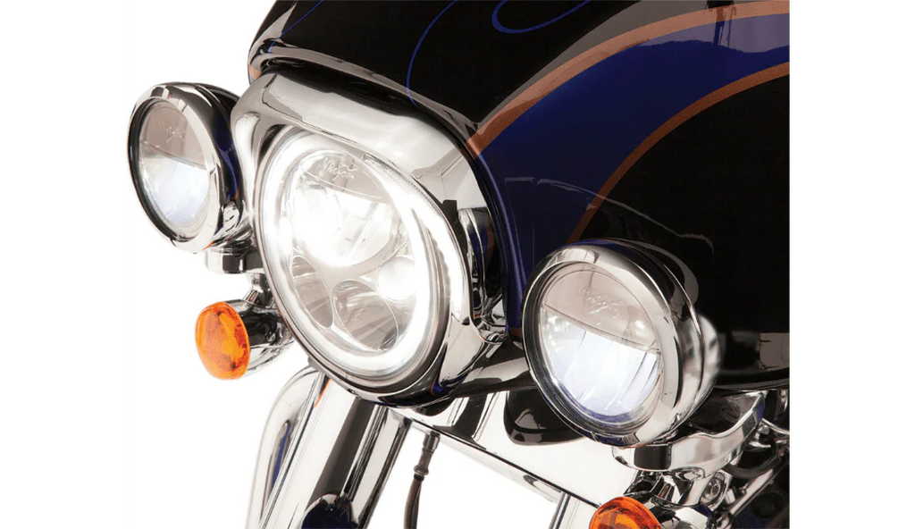 Ciro Ciro Chrome Fang LED Running Headlight Bezel Plug-n-Play 1996-13 Harley Touring