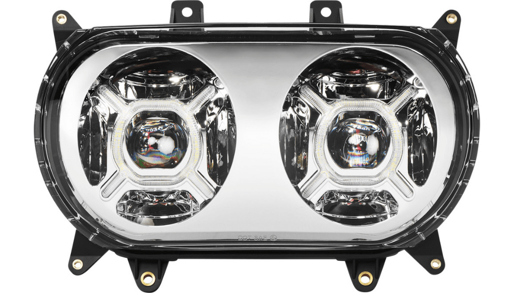 Custom Dynamics Custom Dynamics Double-X LED Headlight Chrome Harley Road Glide FLTR 2015+