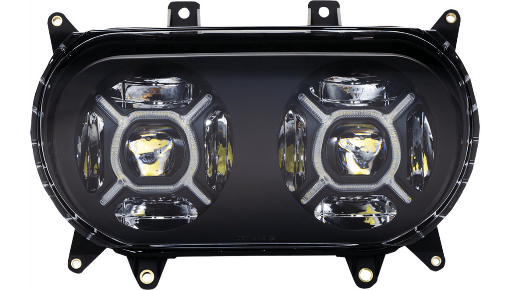 Custom Dynamics Custom Dynamics ProGLOW Double-X LED Headlight Black Clear LED Harley FLTR 2015+