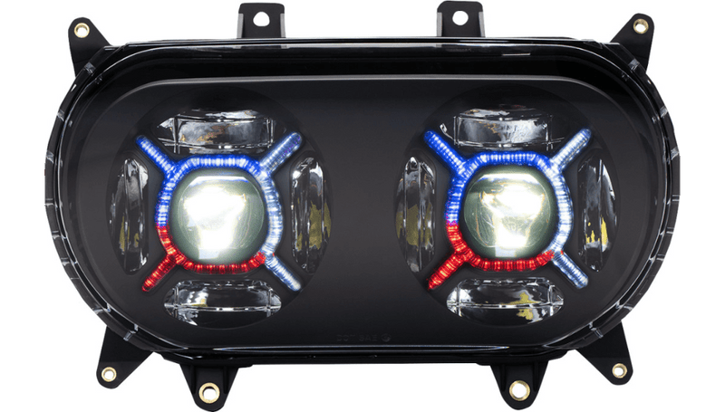 Custom Dynamics Custom Dynamics ProGLOW Double-X LED Headlight Black Clear LED Harley FLTR 2015+